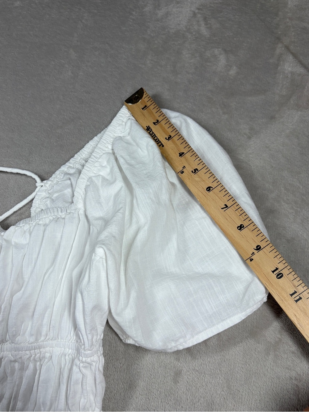 Free People White 100% Cotton Cropped Puff Sleeve Lace Up Blouse Top Size Large - Picture 11 of 16
